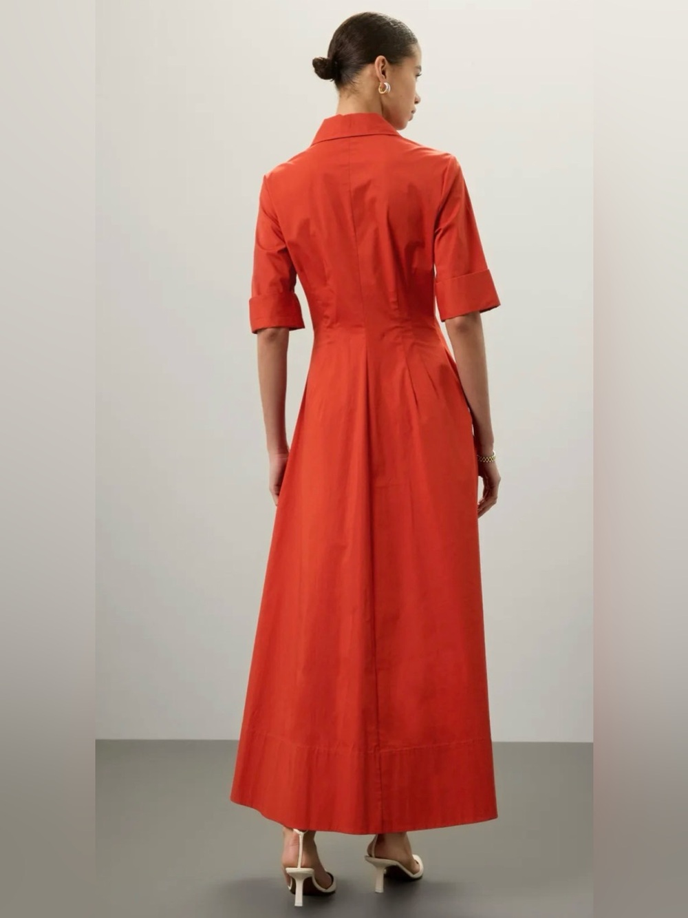 Staud Joan maxi dress Button-Front Maxi Shirt Dress in Rust Orange - Picture 2 of 10